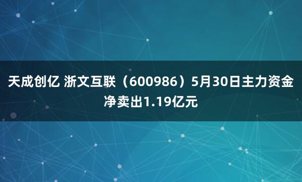 天成创亿 浙文互联（600986）5月30日主力资金净卖出1.19亿元